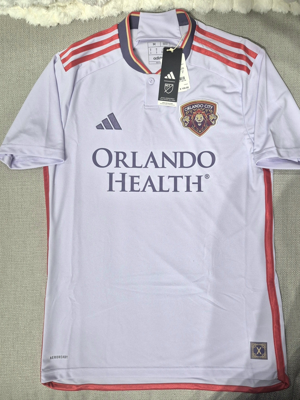 adidas Orlando City Lavender Men’s Soccer Jersey with Red Trim